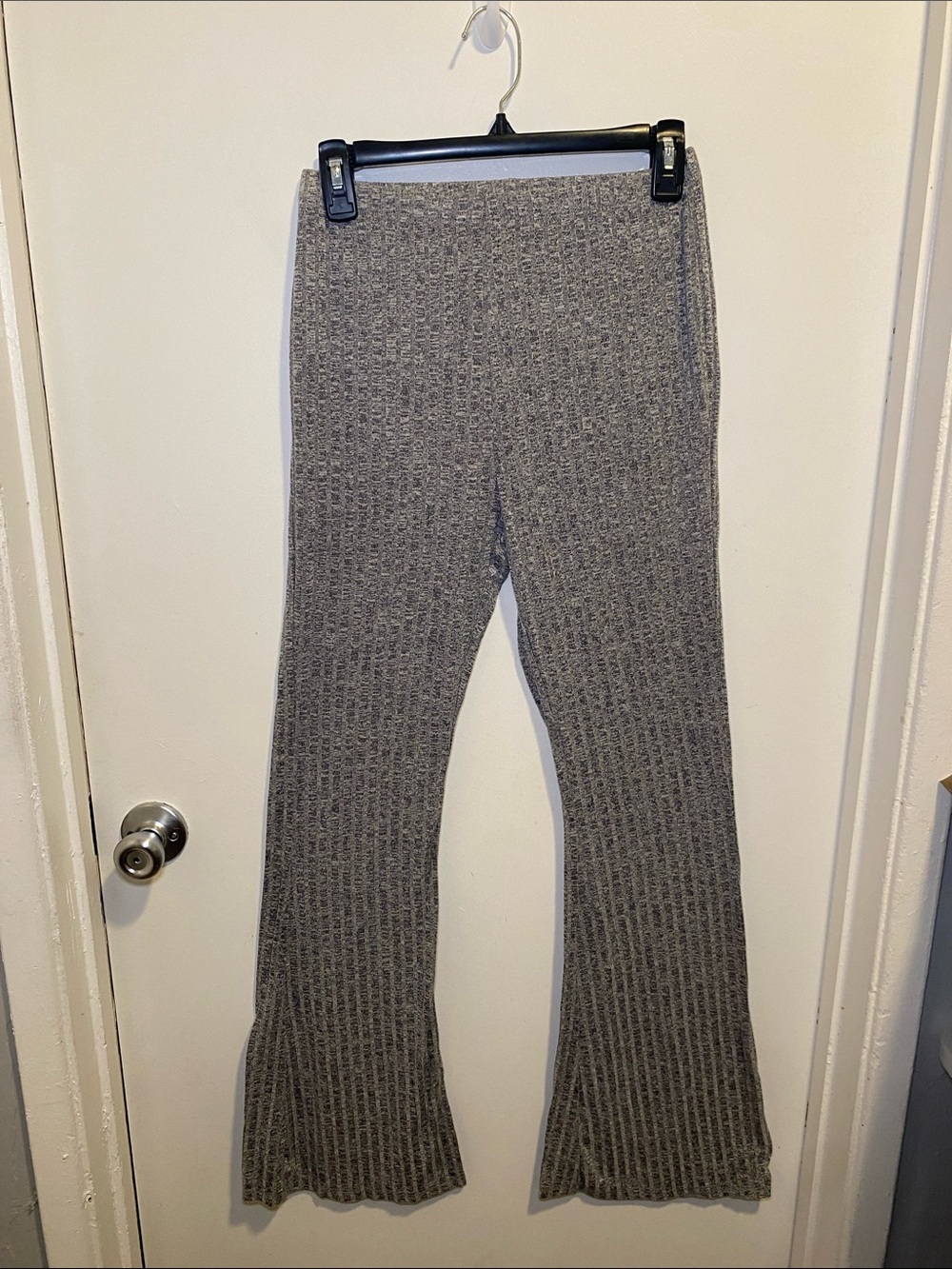 SHEIN Ribbed Knit Flare Leggings in Gray